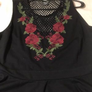 Macy’s black tunic red embroidery